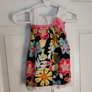 Youngland Floral Kids Dress - Black, Pink, Yellow